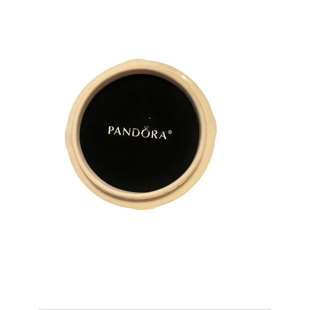 Pandora Cream and Pink Bow Porcelain Round Keepsake Jewelry Trinket Box